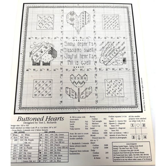 Butttoned Hearts Counted Cross Stitch Pattern By Shepherds Bush Printworks - Picture 3 of 3